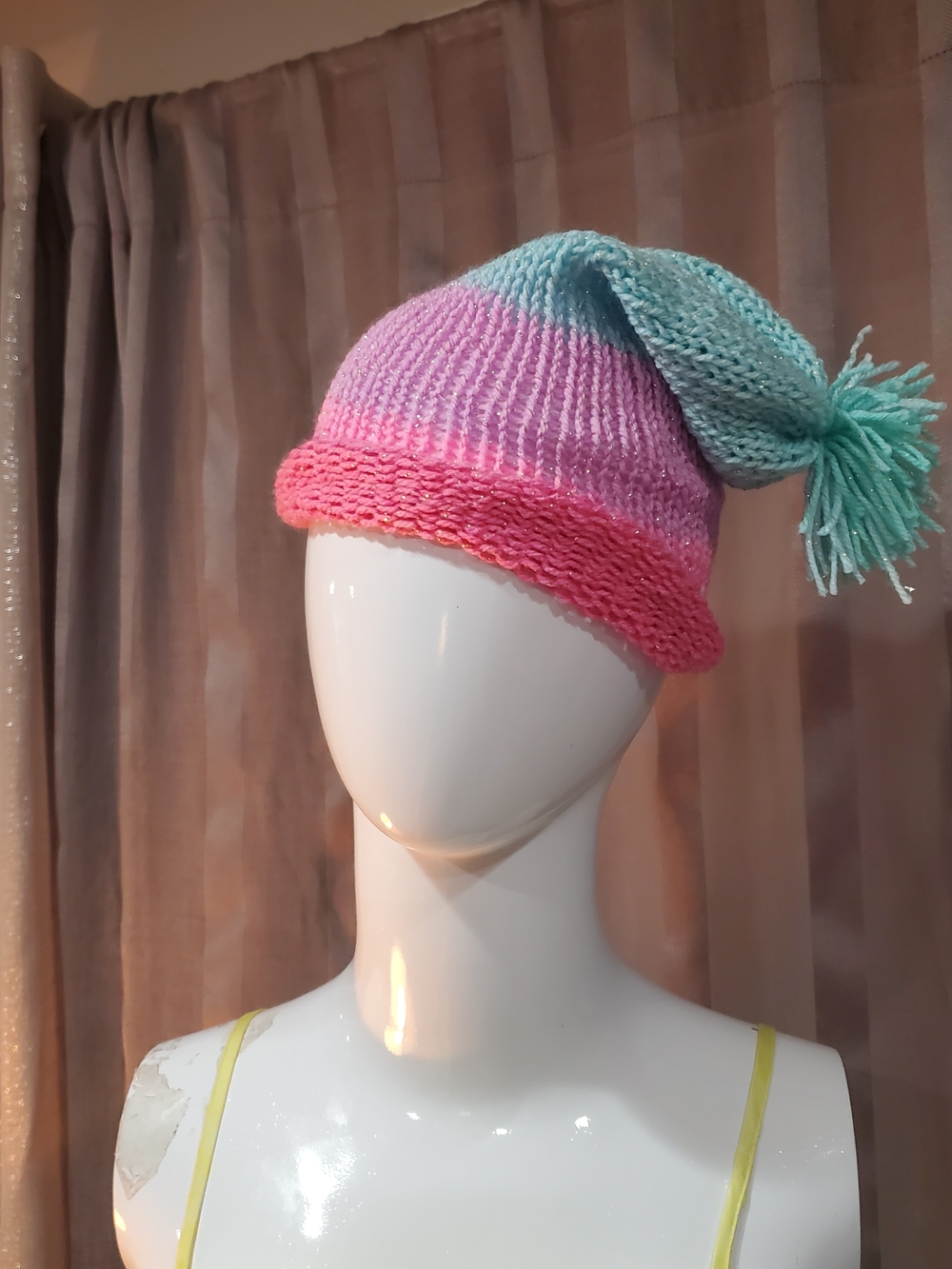 Pastel Pom-Pom Knit Beanie - Pink, Lavender & Mint